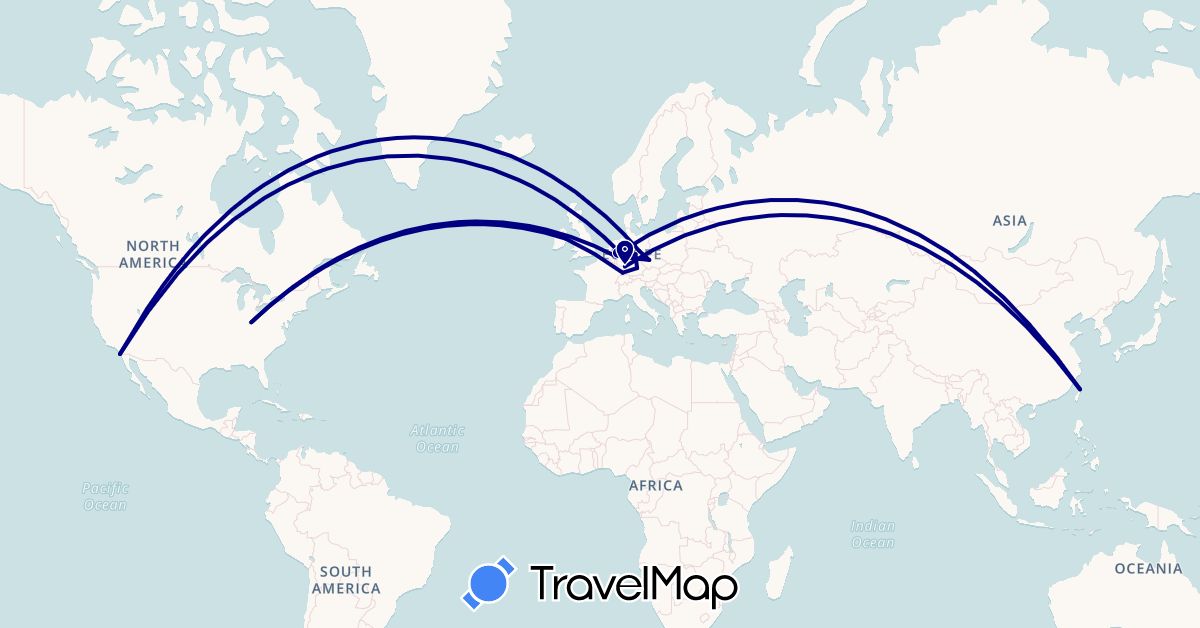 TravelMap itinerary: driving in Czech Republic, Germany, Ireland, Taiwan, United States (Asia, Europe, North America)